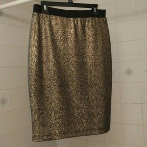 NY Collection Gold Sparkle Pull-on Stretch Pencil Skirt, M